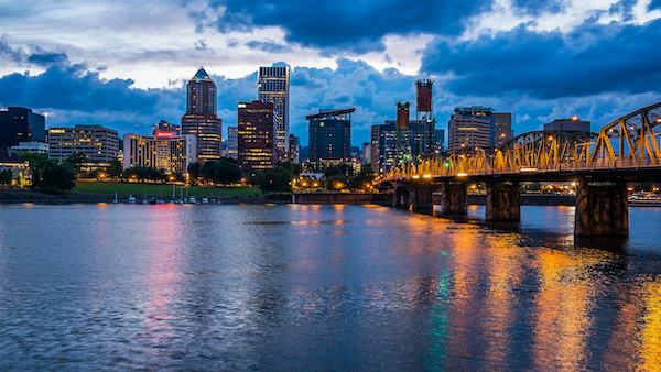 Portland Skyline Along Willamette River